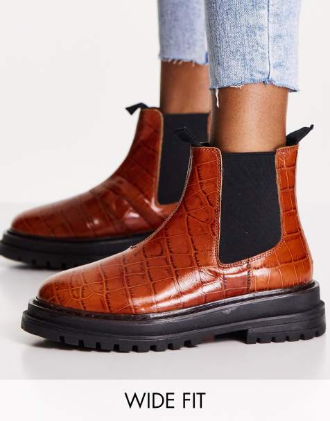 ASOS DESIGN Wide Fit Appreciate leather chelsea boots in tan croc - view 1