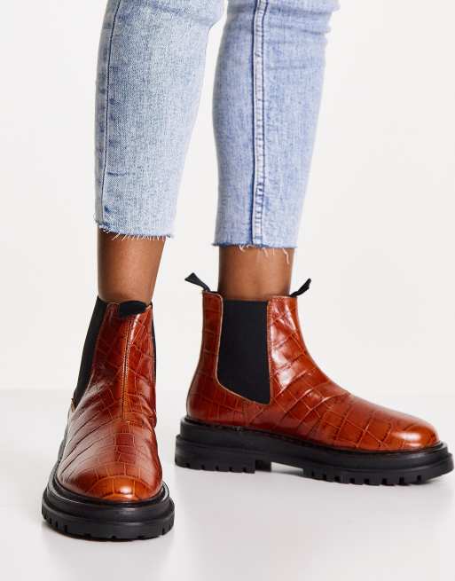 ASOS Wide Fit Appreciate leather chelsea boots in tan croc | ASOS