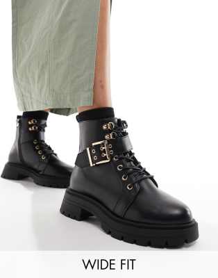 Asos Design Wide Fit April Lace-up Hiker Boots In Black