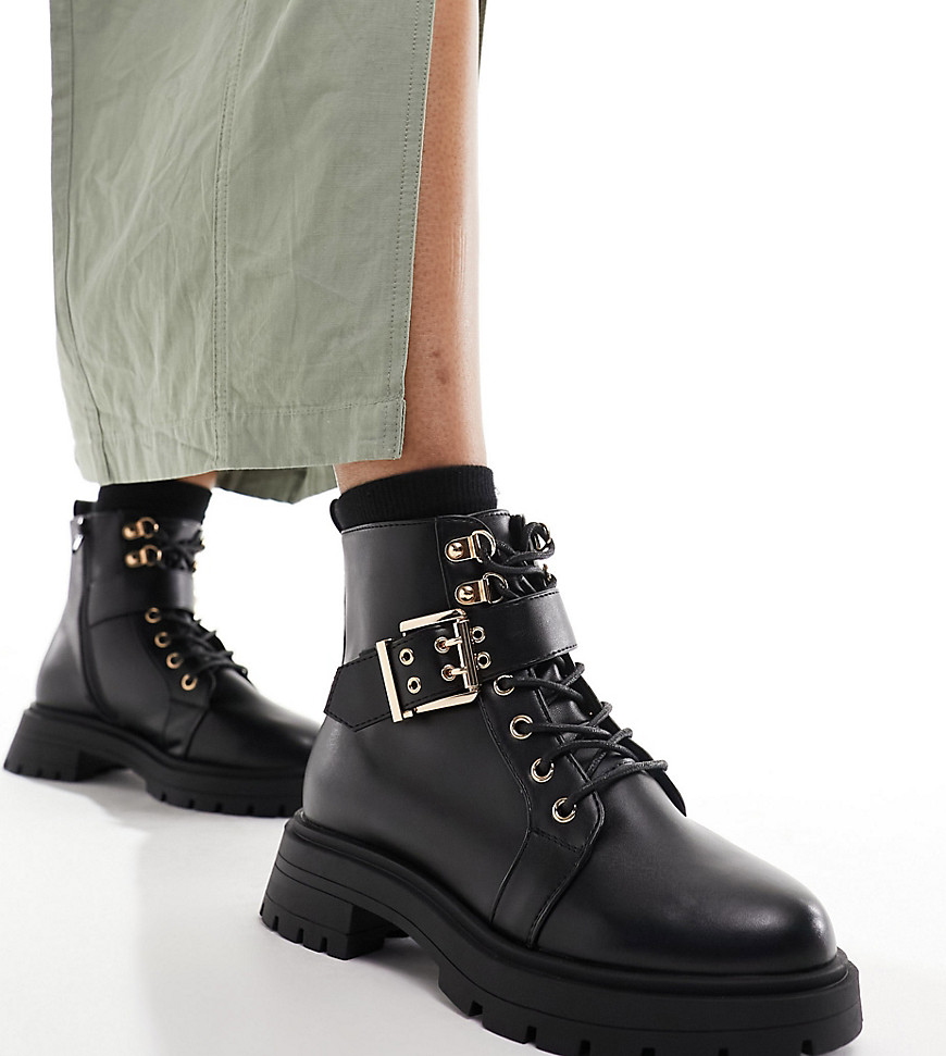 ASOS DESIGN Wide Fit April lace up hiker boots in black