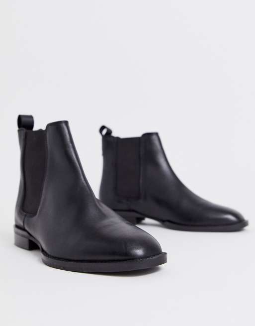 Asos Design Wide Fit April Leather Chelsea Boots In Black Asos