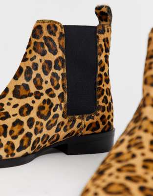 ASOS DESIGN Wide Fit April leather chelsea boots in leopard pony