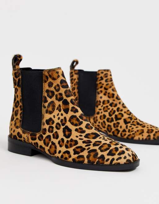 ASOS DESIGN Wide Fit April leather chelsea boots in leopard pony