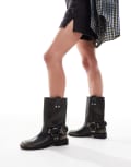 [ASOS DESIGN Wide Fit] ASOS DESIGN Wide Fit Arley burnished flat biker boots in brown 4 Burnished