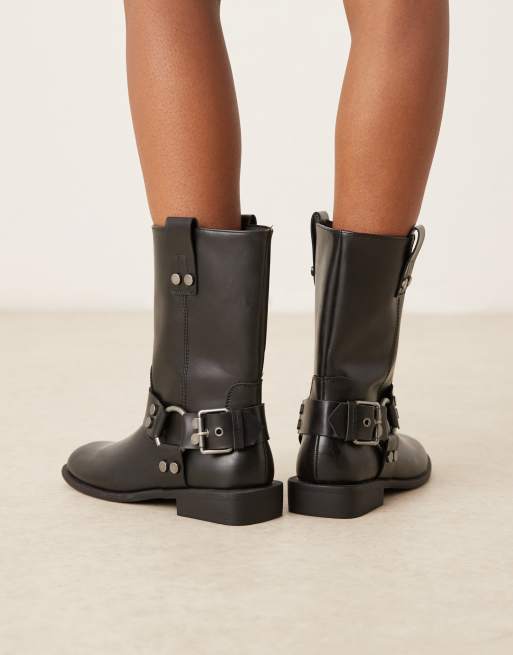 ASOS DESIGN Wide Fit Arley flat biker boots in black