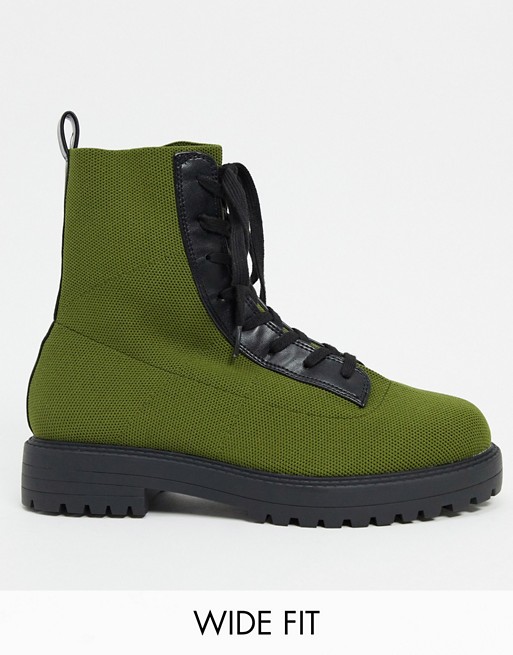 ASOS DESIGN Wide Fit Arrow knitted lace up ankle boots in green