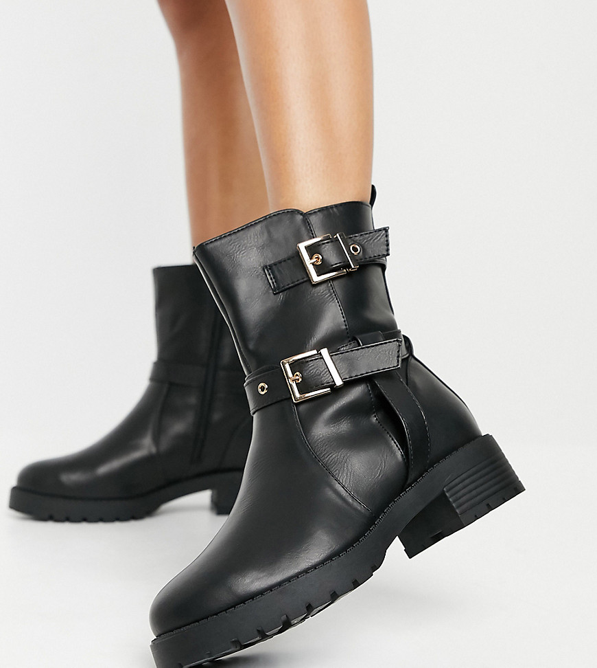 ASOS DESIGN Wide Fit Asha pull on trucker boots in black