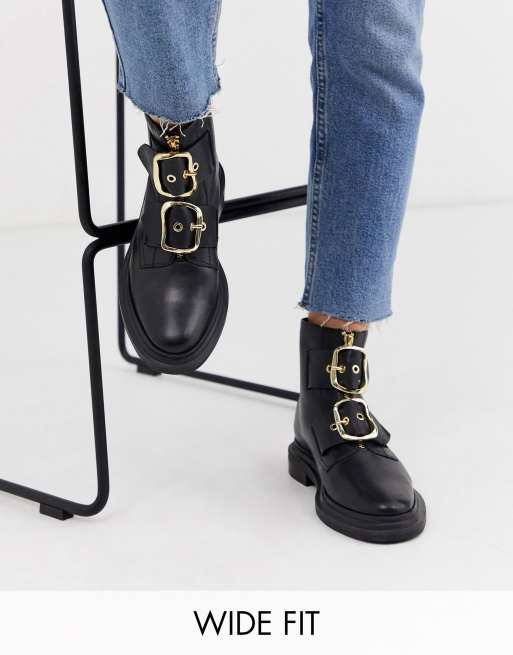 asos design roisin premium leather square toe boots in black