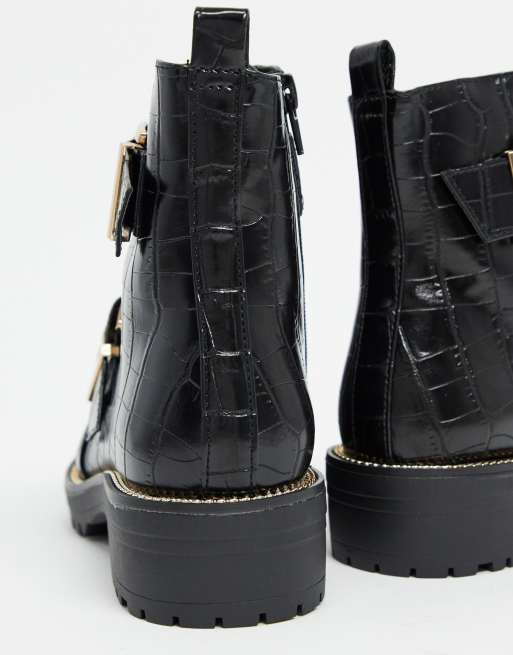 Asos design aubrey hiker lace up 2024 boots in black croc