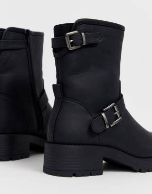 wide fit black biker boots