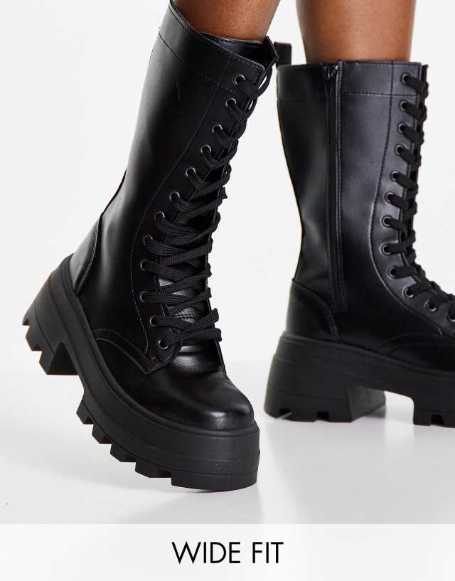 ASOS DESIGN Wide Fit Aurora chunky lace up boots in black