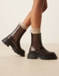 [ASOS DESIGN] ASOS DESIGN Wide Fit Austin chunky chelsea boots in brown 8 Chocolate