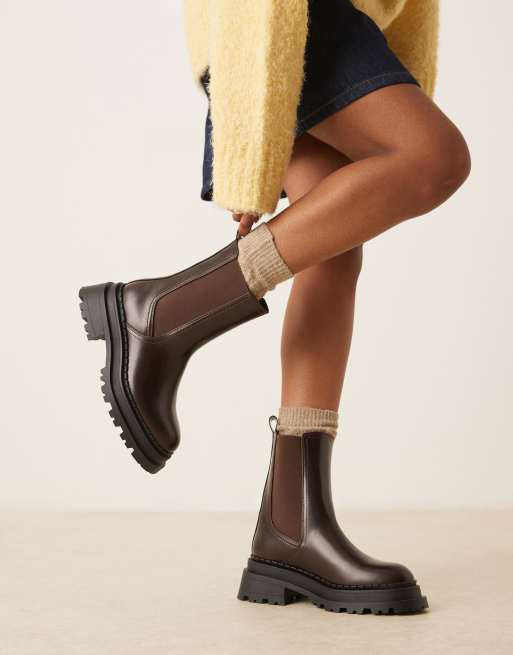 ASOS DESIGN Wide Fit Austin chunky chelsea boots in brown