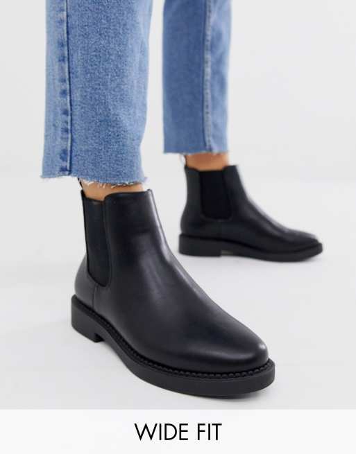 ASOS DESIGN – Wide Fit – Auto – Svarta chelseaboots med grov sula