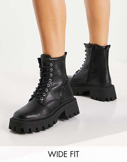 ASOS DESIGN Wide Fit Avid extreme square toe lace up boots in black | ASOS