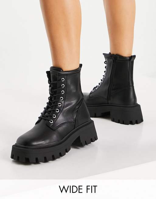 ASOS DESIGN Wide Fit Avid extreme square toe lace up boots in black