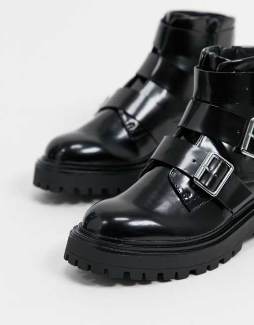 ASOS DESIGN Wide Fit Awaken biker boots in black