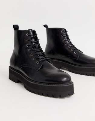 black chunky sole lace up boots