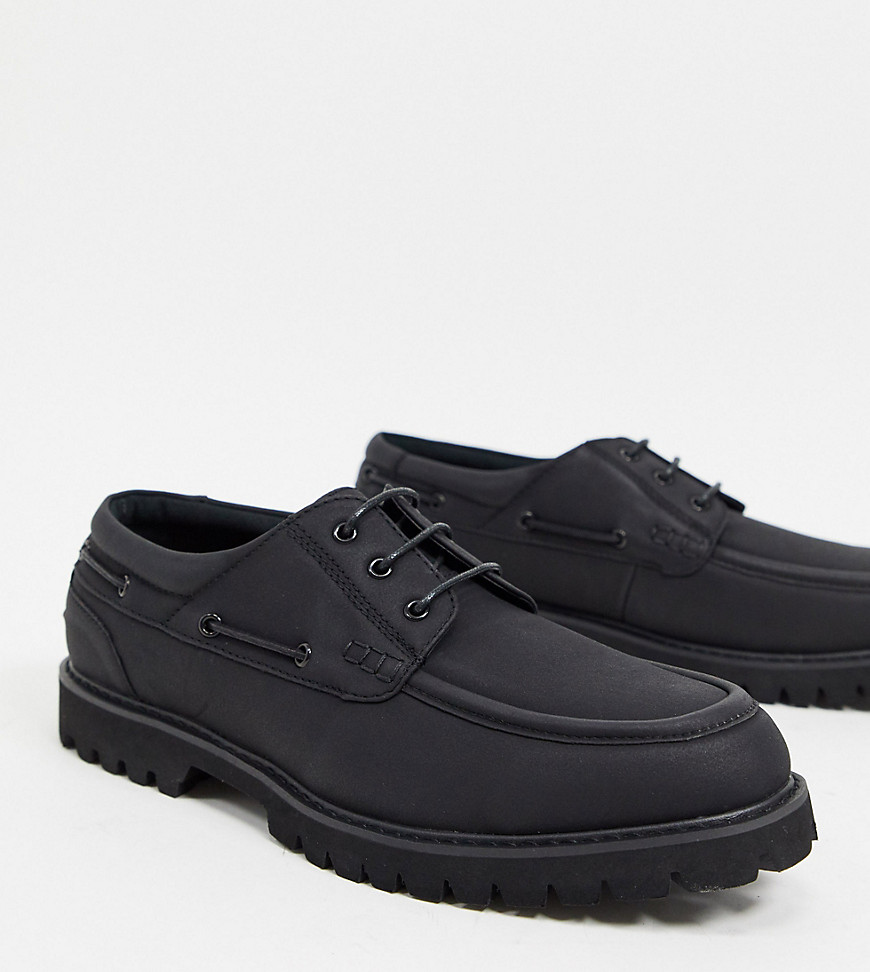 ASOS DESIGN Wide Fit boat shoes in black faux suede with chunky sole