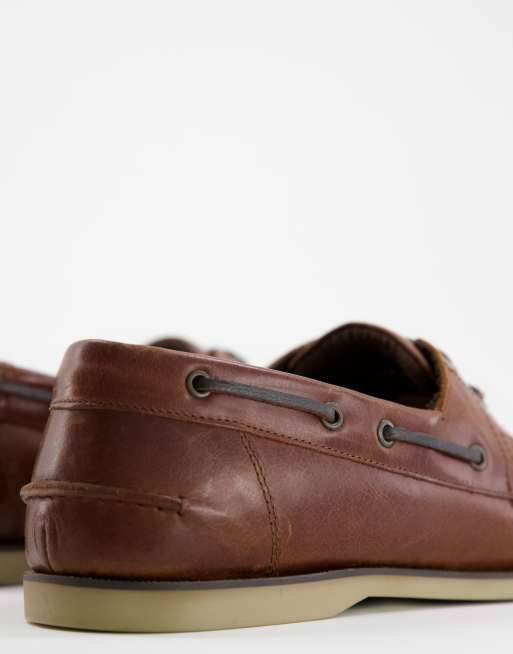 ASOS DESIGN boat shoes in brown leather with rubber soles