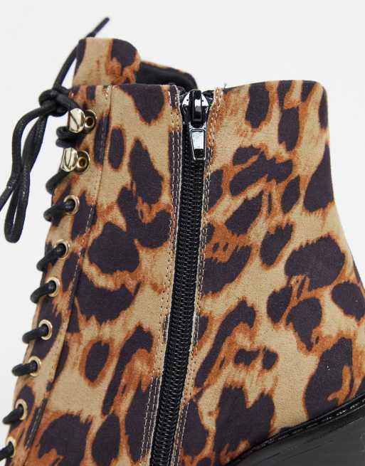 ASOS DESIGN Wide Fit Bobbie lace up heeled boots in leopard