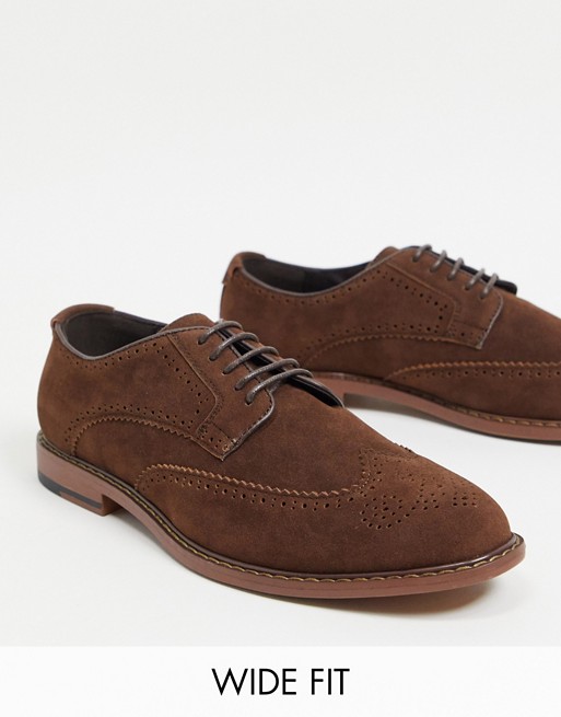 ASOS DESIGN Wide Fit brogue shoes in brown faux suede