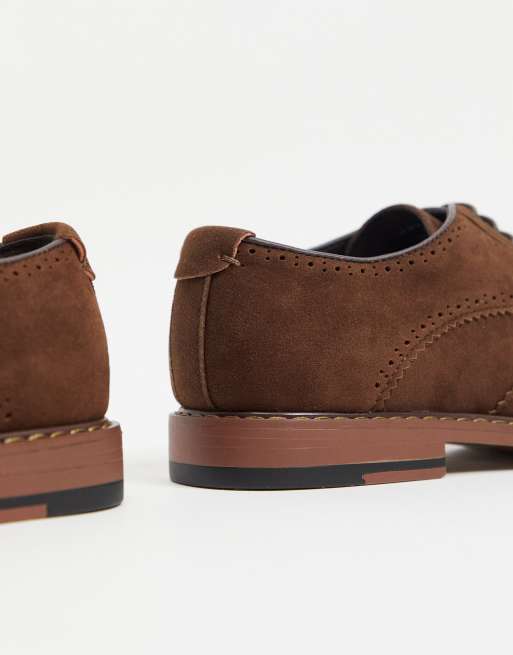 ASOS DESIGN Wide Fit brogue shoes in brown faux suede, 3 of 4