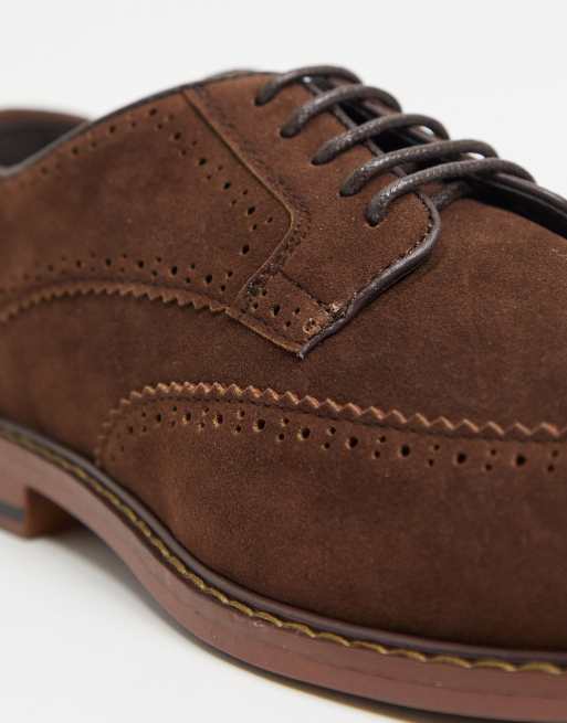 ASOS DESIGN Wide Fit brogue shoes in brown faux suede, 4 of 4