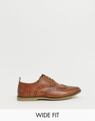 Wide Fit brogue shoes in tan leather 