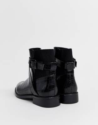 black croc ankle boots flat