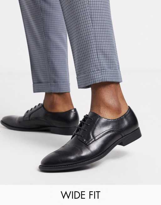 ASOS DESIGN Wide Fit – Buty derby z czarnej sztucznej skóry – BLACK