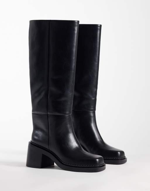 ASOS DESIGN Wide Fit Cadence block heel pull on knee boots in black, 2 of 4