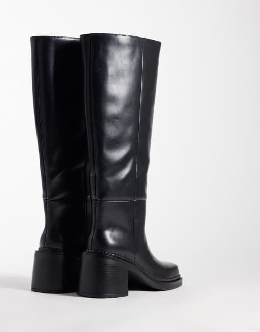 ASOS DESIGN Wide Fit Cadence block heel pull on knee boots in black, 4 of 4