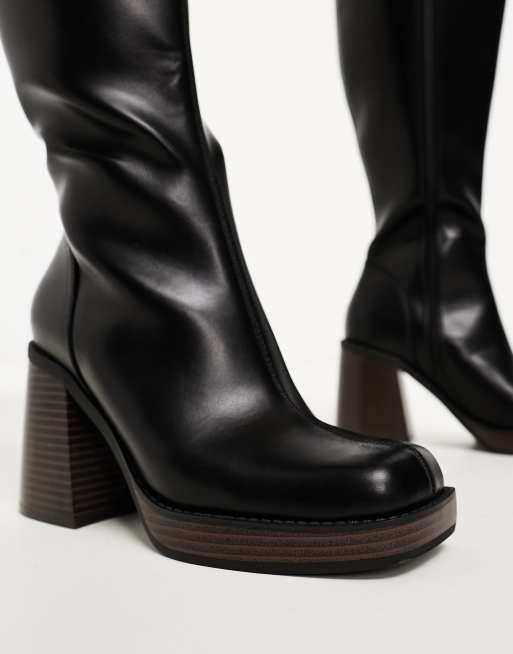 Stacked heel knee high on sale boots