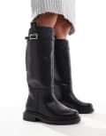 [ASOS DESIGN Wide Fit] ASOS DESIGN Wide Fit Callie smart flat riding knee boots in black 10 BLACK