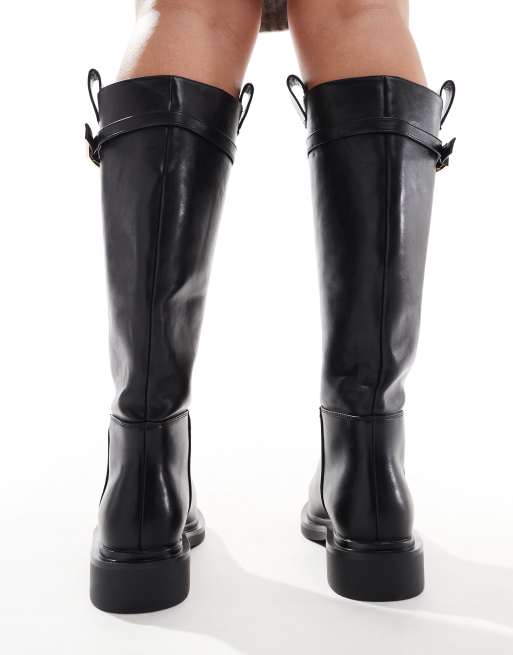 ASOS DESIGN Wide Fit Callie smart flat riding knee boots in black