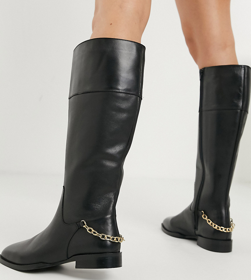 ASOS DESIGN Wide Fit Camilla leather riding knee boots-Black
