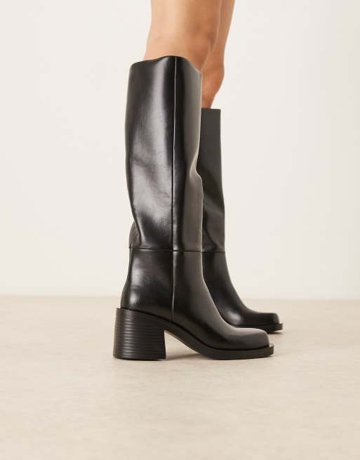 ASOS DESIGN Wide Fit Campbell chunky heeled knee boots in black