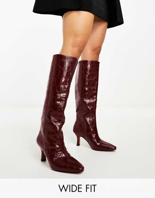 ASOS Design Cali Premium Leather Wedge Knee Boots in Silver