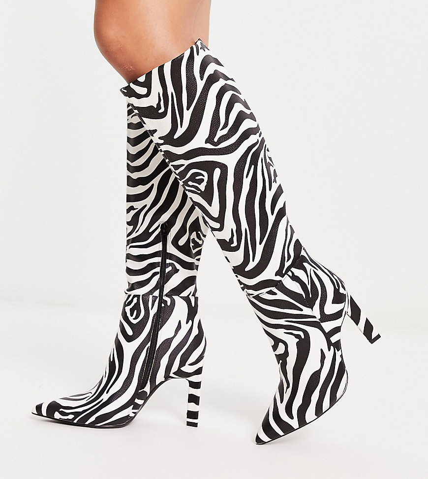 Asos Design Wide Fit Cancun Knee High Boots In Zebra-Multi