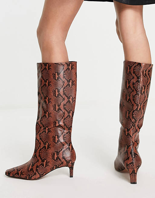 Women Boots/Wide Fit Candid pull on mid-heeled kee boots in tan snake 
