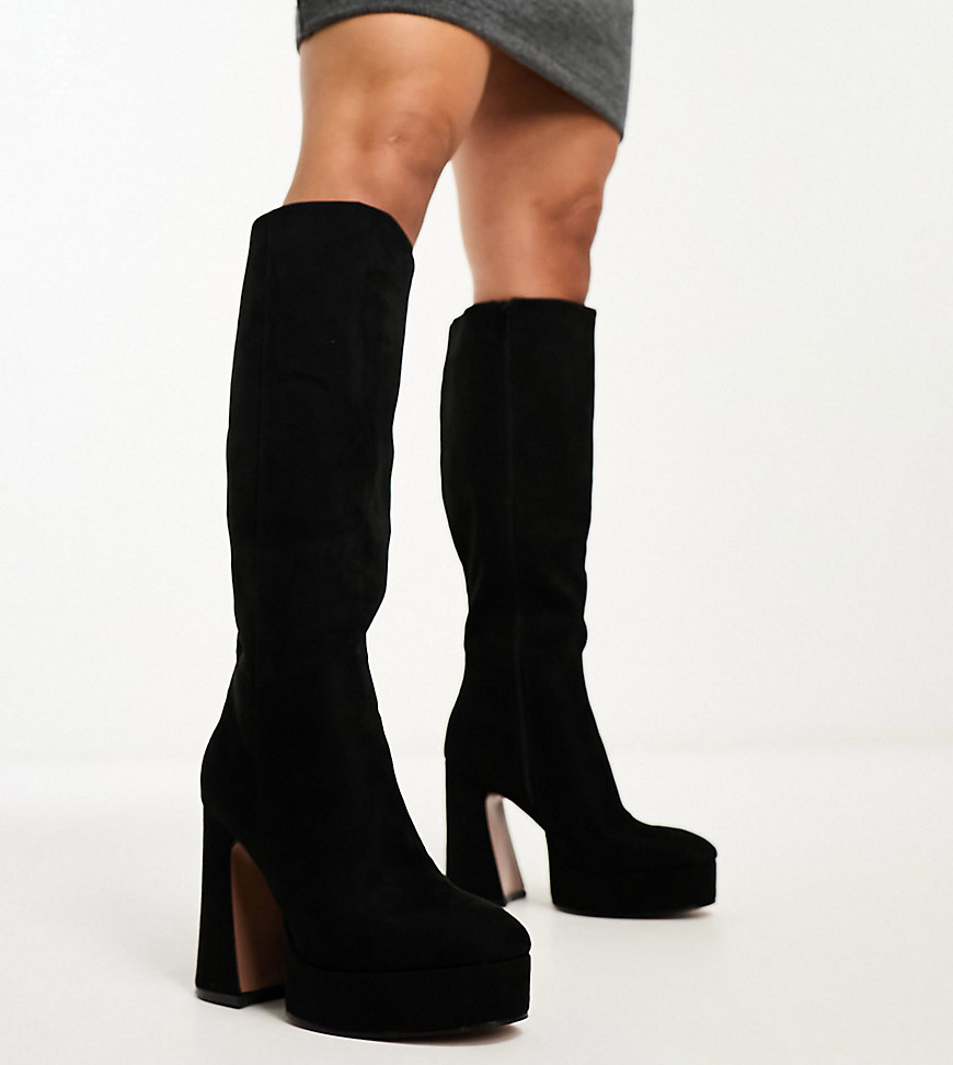 ASOS DESIGN Wide Fit Capri platform knee boots in black