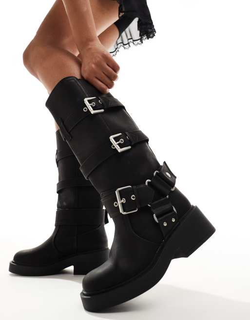 ASOS DESIGN Wide Fit - Captain - Bottes hauteur genou style motard à boucles multiples - Noir, 2 de 4