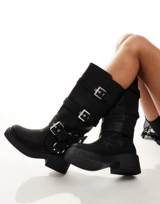 ASOS DESIGN Wide Fit - Captain - Stivali biker a pianta larga marroni con fibbie multiple, 4 di 4