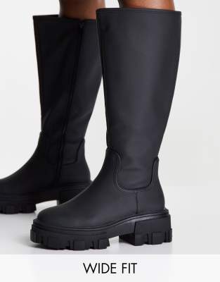 Asos Design Curve Carla Chunky Flat Knee Boots In Black