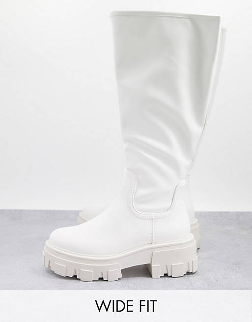 ASOS DESIGN Wide Fit Carla chunky flat boots in white