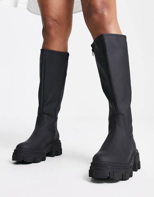 ASOS DESIGN Wide Fit Carla chunky flat knee boots in black