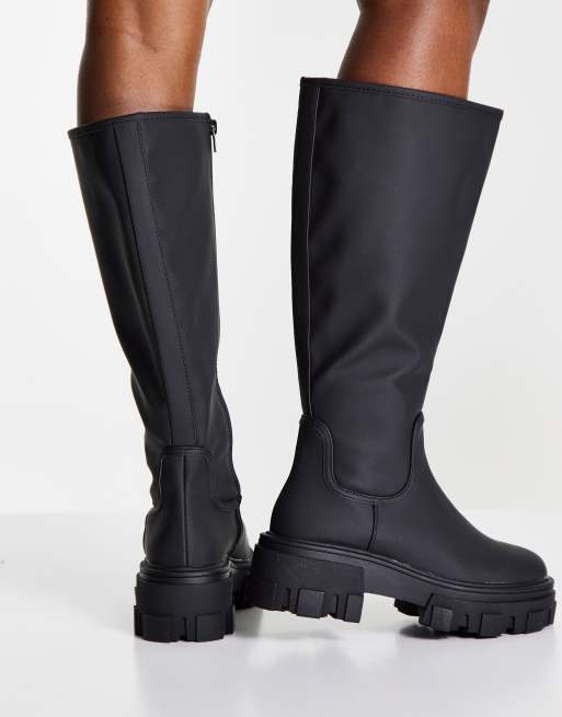 ASOS DESIGN Wide Fit Carla chunky flat knee boots in black ASOS