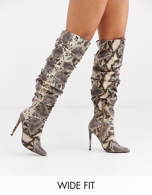 Αποτέλεσμα εικόνας για ASOS DESIGN Wide Fit Carlotta slouch stiletto knee boot in snake