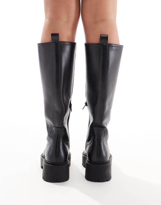 ASOS DESIGN Wide Fit Carmen chunky flat knee boots in black